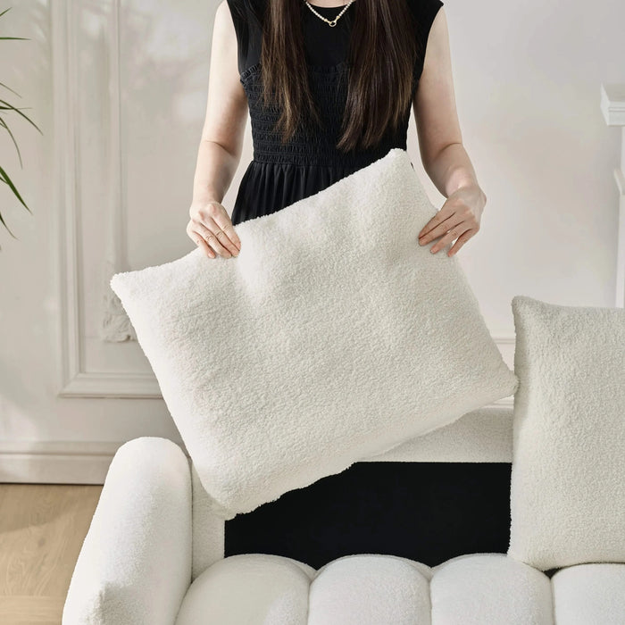 92-inch high-quality teddy fur fabric corner sofa, with USB port, center console and coffee table. A super large cushioned sofa, suitable for grand living rooms, apartments and offices. Default -DTYStore