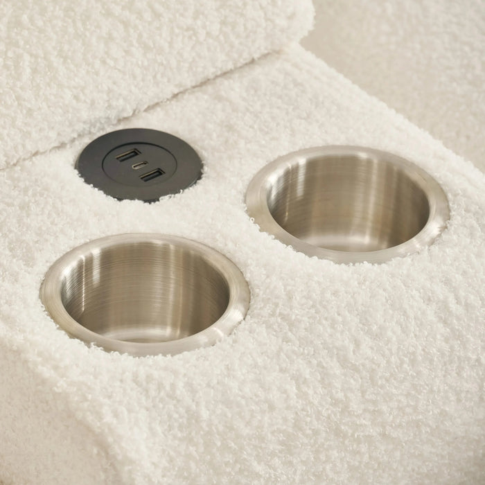 92-inch high-quality teddy fur fabric corner sofa, with USB port, center console and coffee table. A super large cushioned sofa, suitable for grand living rooms, apartments and offices. Default -DTYStore