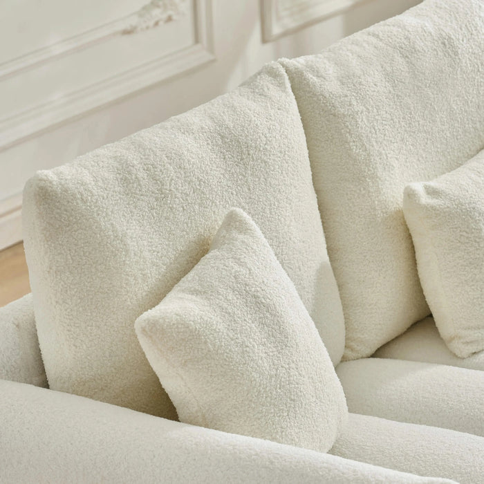 92-inch high-quality teddy fur fabric corner sofa, with USB port, center console and coffee table. A super large cushioned sofa, suitable for grand living rooms, apartments and offices. Default -DTYStore