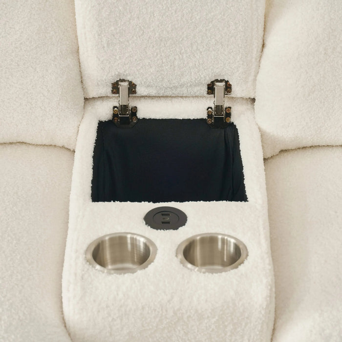 92-inch high-quality teddy fur fabric corner sofa, with USB port, center console and coffee table. A super large cushioned sofa, suitable for grand living rooms, apartments and offices. Default -DTYStore