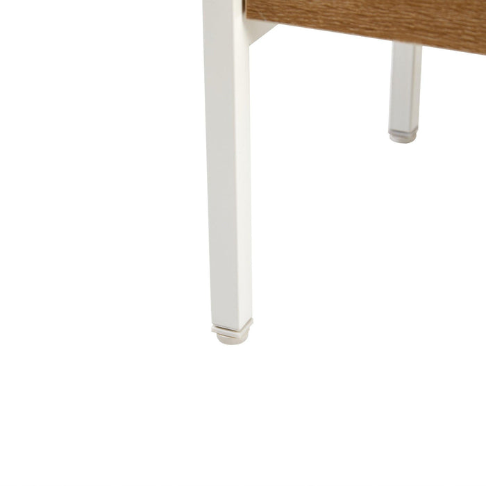 15.75" Rattan End Table with Power Outlet & USB Ports, Modern Nightstand with Drawer and Metal Legs - DTYStore