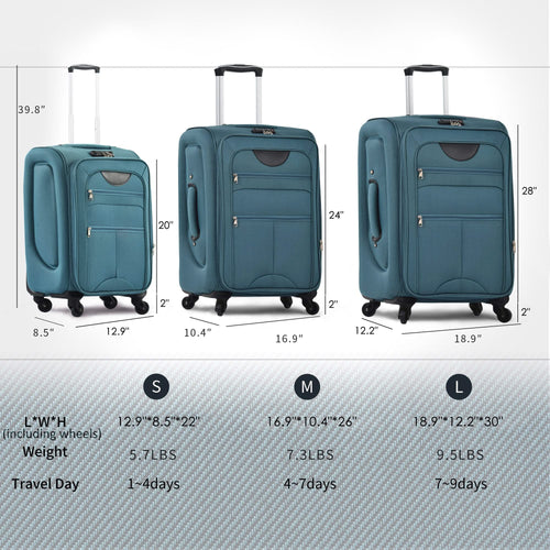 Softside Luggage Expandable 3 Piece Set Suitcase Upright Spinner Softshell Lightweight Luggage Travel Set - Image 4