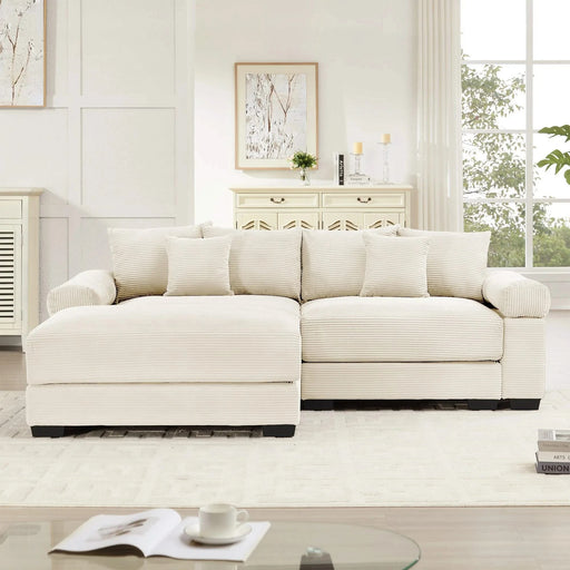 92' Oversized Cloud Modular L-Shape Sectional Couch,Soft Corduroy Fabric,with Chaise,Deep Seat Wide Armrests,Ergonomic Design,6 Throw Pillows,Easy Assembly,For Living Rooms,Lounges,Cream Default -DTYStore