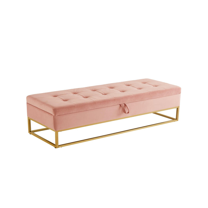 58.6" Bed Bench Metal Base with Storage Pink Velvet - DTYStore