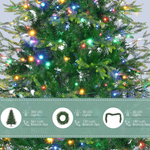 6FT Pre-Lit Aspen Fir Artificial Christmas Tree with Wreath & Garland,Grass Green Xmas Tree with 380 Multi-Color LED Lights, 11 Lighting Modes, 861 PE Branch Tips, for Indoor Holiday Decor - Image 5