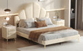 Queen Size Upholstered Bed Frame with Elegant Design, Modern Velvet Platform Bed with Petal Shape Headboard,Beige - DTYStore