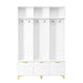 Modern Large Storage Hall Tree with Bench, Multi-functional Storage Bench with High Gloss Fluted Doors, Luxurious Coat Rack with 6 Gold Hooks and Legs for Entryway, Living Room, White - DTYStore