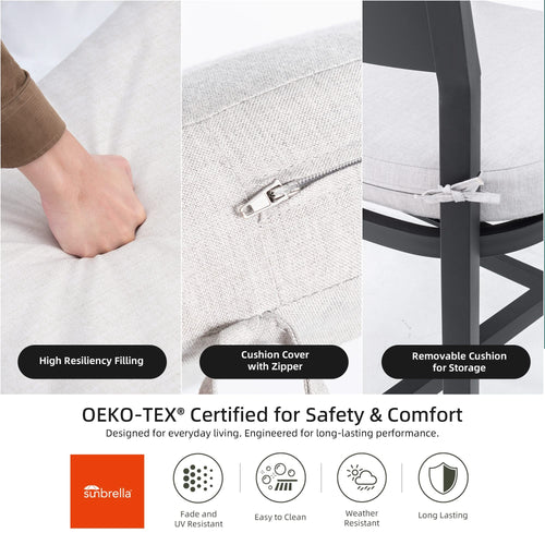 Modern Outdoor Bar Stools Set of 2, Aluminum Patio Chairs with Backrest and Footrest, Weather-Resistant, Ember Black, Sunbrella Cushions - Image 9