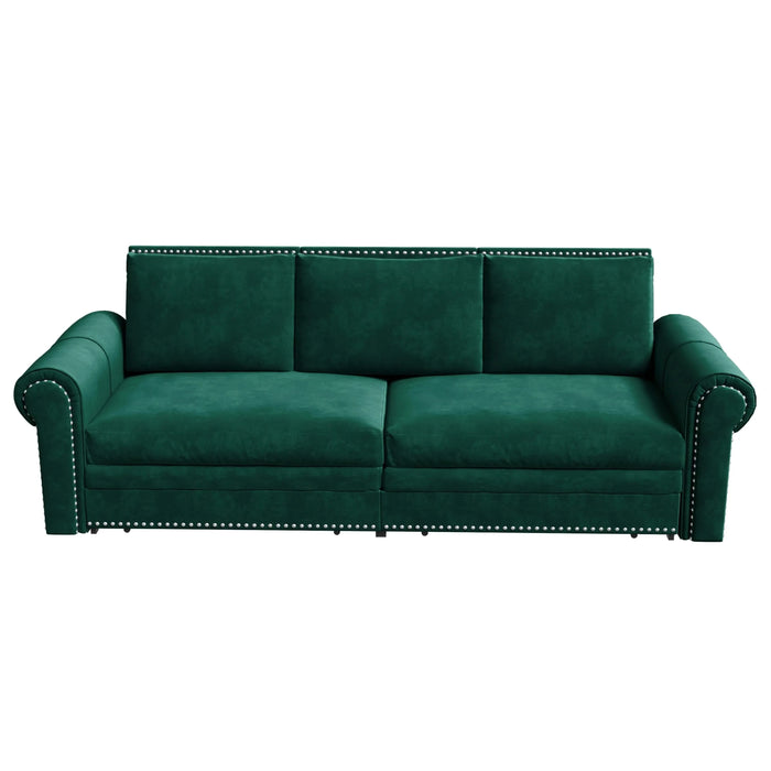 93.7 ' King Pull Out Sofa Bed, 3-in-1 Velvet Convertible Sleeper Sofa with Nailhead Trim & Rolled Arm, Multi-Functional Sofa Bed for Living Room,Bedroom,Apartment,Office,Green Default -DTYStore
