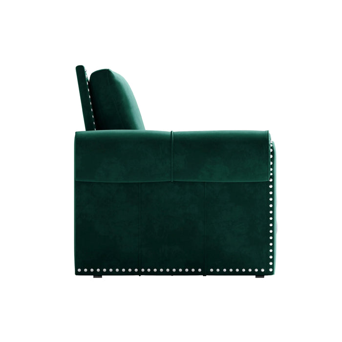 93.7 ' King Pull Out Sofa Bed, 3-in-1 Velvet Convertible Sleeper Sofa with Nailhead Trim & Rolled Arm, Multi-Functional Sofa Bed for Living Room,Bedroom,Apartment,Office,Green Default -DTYStore