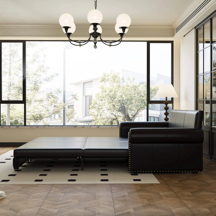 93.7 ' Pull Out Sofa Bed, 3-in-1 Faux Leather Convertible Sleeper Sofa with Nailhead Trim & Rolled Arm,Multi-Functional Sofa Bed for Living Room,Bedroom,Apartment,Office,Balck Default -DTYStore