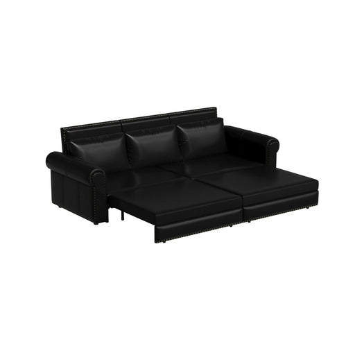 93.7 ' Pull Out Sofa Bed, 3-in-1 Faux Leather Convertible Sleeper Sofa with Nailhead Trim & Rolled Arm,Multi-Functional Sofa Bed for Living Room,Bedroom,Apartment,Office,Balck Default -DTYStore
