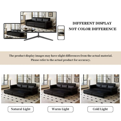 93.7 ' Pull Out Sofa Bed, 3-in-1 Faux Leather Convertible Sleeper Sofa with Nailhead Trim & Rolled Arm,Multi-Functional Sofa Bed for Living Room,Bedroom,Apartment,Office,Balck Default -DTYStore