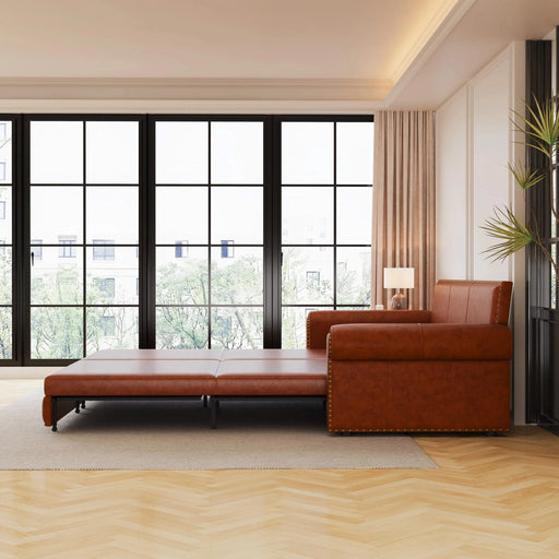 93.7 ' Pull Out Sofa Bed, 3-in-1 Faux Leather Convertible Sleeper Sofa with Nailhead Trim & Rolled Arm,Multi-Functional Sofa Bed for Living Room,Bedroom,Apartment,Office Default -DTYStore