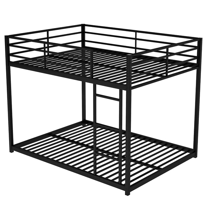Full over Full Metal Bunk Bed, Low Bunk Bed with Ladder, Black - DTYStore