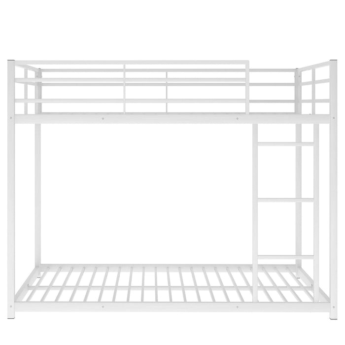 Full over Full Metal Bunk Bed, Low Bunk Bed with Ladder, White