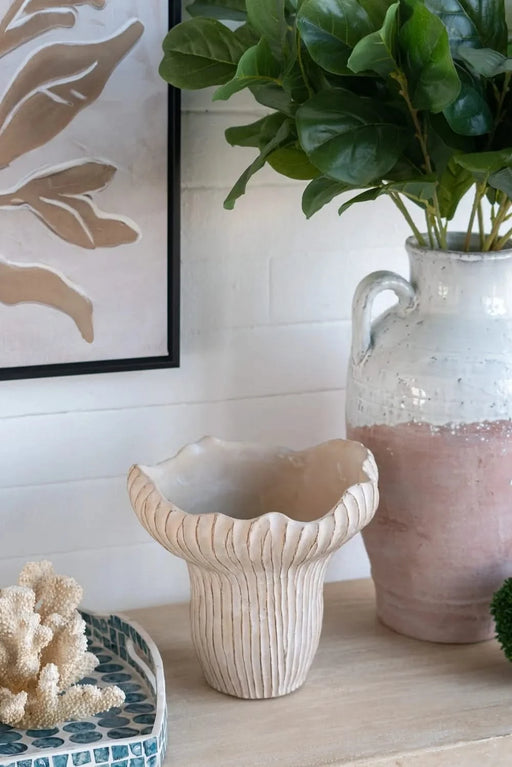 9.3x9x8.7' Sand and Cement Coral Planter with Textured Beige Finish Default -DTYStore