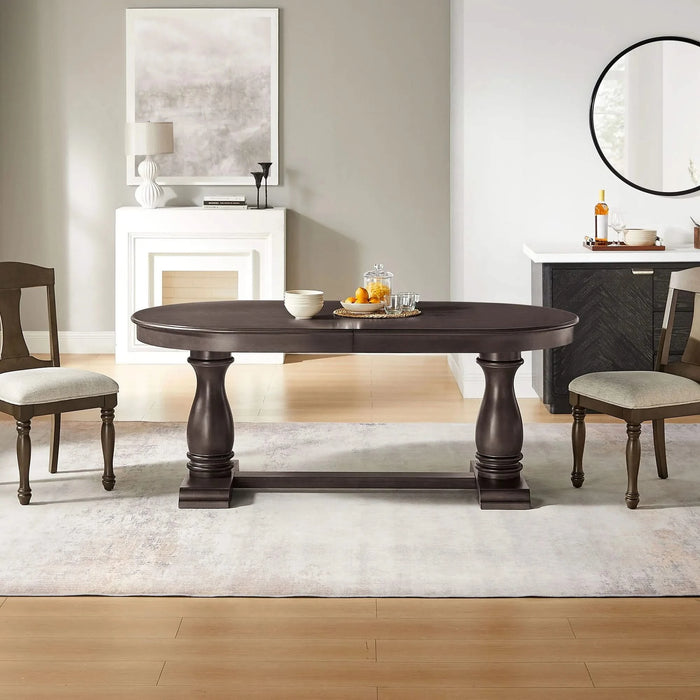 94.06 Inch Extendable Wooden Dining Table for 6 Persons,Long Expandable Curved Dining Table,Mid Century Modern Large Kitchen Table for Living Room,Restaurant Default -DTYStore