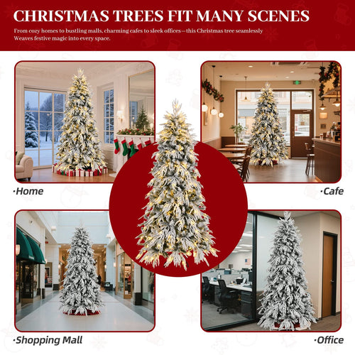 7ft Slim Flocked Christmas Tree Pre-lit w/ 767 Premium PE&PVC Tips, 250Warm White LED Lights, Skinny Noble Artificial Christmas Tree Easy Assembly for Home, Corner, Narrow Place - Image 8