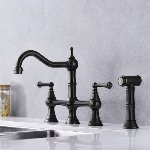 Bridge Dual Handles Kitchen Faucet With Pull-Out Side Spray in - Image 2