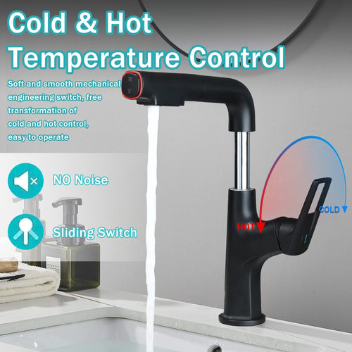 Matte Black Pull-Down Vessel Faucet with Lift Spout & Dual Spray Modes, Metal, Single Hole - Image 4