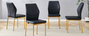 Luxury Simple Chair - Set of 6 BLACK PU Material High Resilience Dining Chair with Metal Gold Leg.The Chair Back Has a Vertical Stripe Design With Smooth And Uniform Lines. - DTYStore