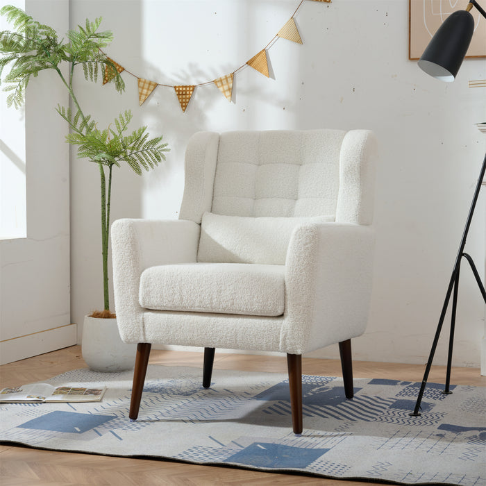 Modern Accent Chair,Teddy Fabric Living Room Chairs Comfy Reading Chair,Mid Century Accent Chair, Lounge Arm Chairs Armchair for Living Room Bedroom (White)