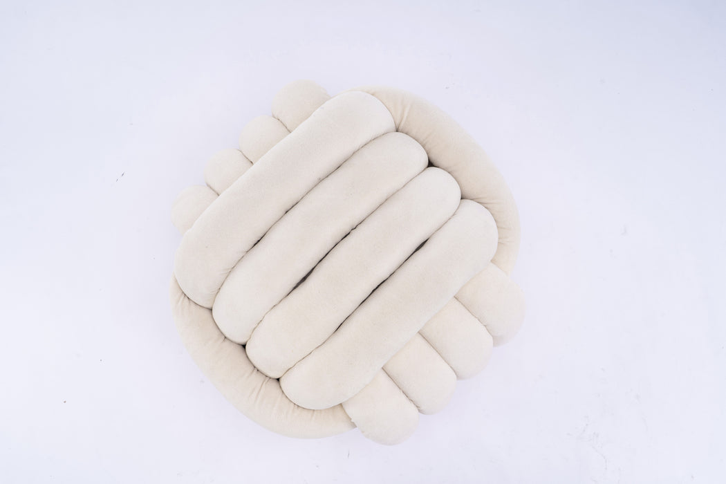 060-Chenille Fabric Modern Knot Design Ottoman Makeup Stool Footstool, Comfortable and Stylish Seat for Living Room, Bedroom ,Beige