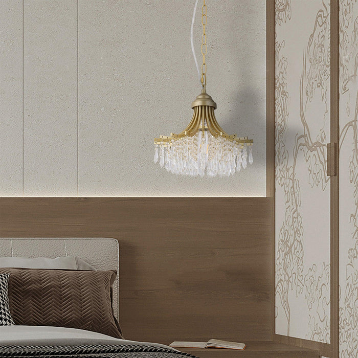 11.75" Dia X 10" H Single Bulb Matte Gold Glass Fan Shape Pendant Chandelier - DTYStore