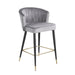 Contemporary Velvet Upholstered Counter Height Stool with Deep Channel Tufting and Gold Tipped, Black Metal Legs, 20' W x 21' D x 36.5' H, Gray - DTYStore