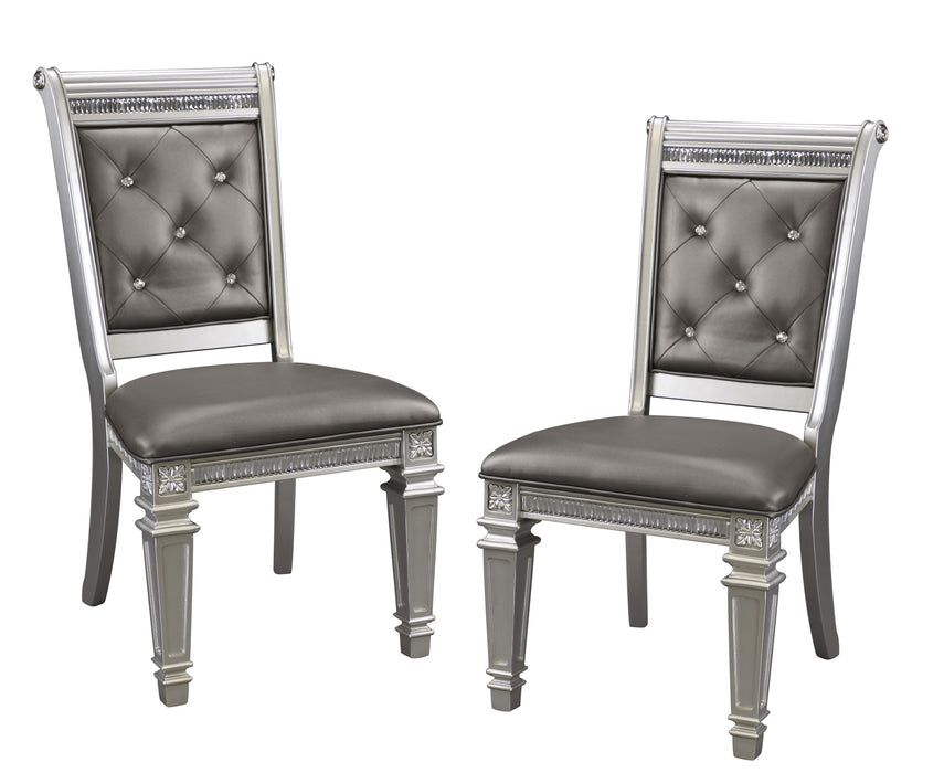 Modern Glam Silver Finish Dining Furniture Set of 2 Side Chairs Gray Faux Leather Upholstered Wooden Dining Room Furniture - DTYStore