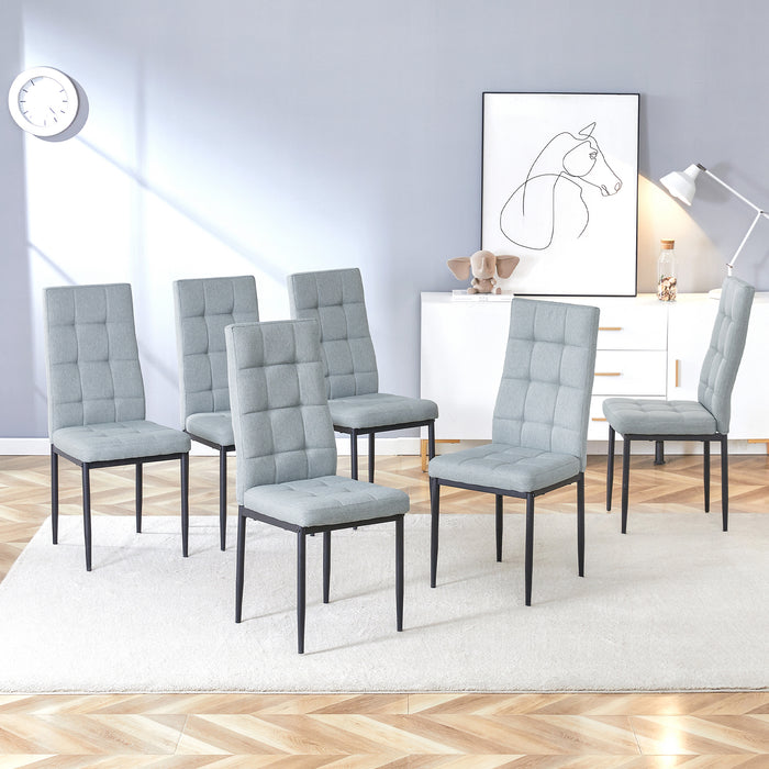 Linen Tufted Dining Room Chairs Set of 6, Accent Diner Chairs Upholstered Fabric Side Stylish Kitchen Chairs with Metal Legs and Padded Seat - Gray - DTYStore