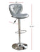 Silver / Grey Faux Leather PVC Stool Counter Height Chairs Set of 2 Adjustable Height Kitchen Island Stools Chrome Base. - DTYStore