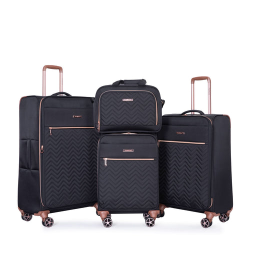 Lightweight Durable Black 4-Piece Softshell Suitcase Spinner Wheels Terylene Luggage Set