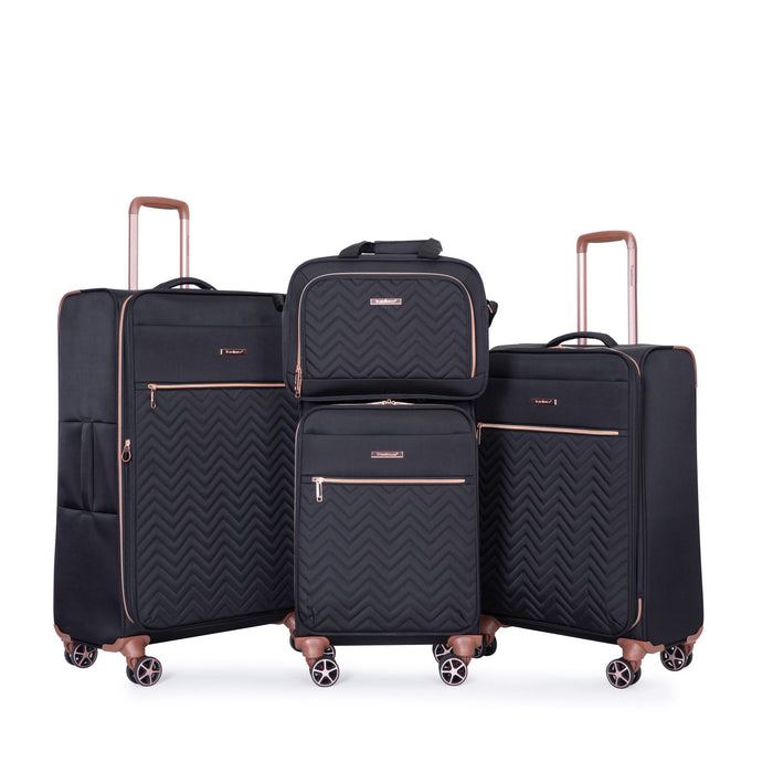 Lightweight Durable Black 4-Piece Softshell Suitcase Spinner Wheels Terylene Luggage Set