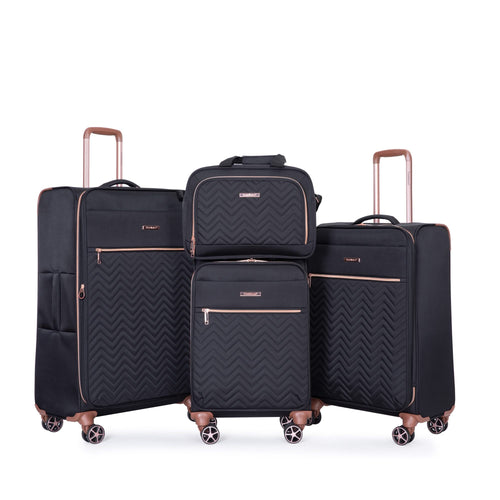 Lightweight Durable Black 4-Piece Softshell Suitcase Spinner Wheels Terylene Luggage Set - Image 1