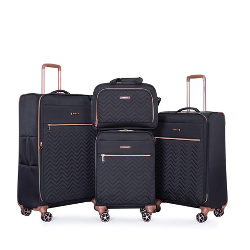Lightweight Durable Black 4-Piece Softshell Suitcase Spinner Wheels Terylene Luggage Set