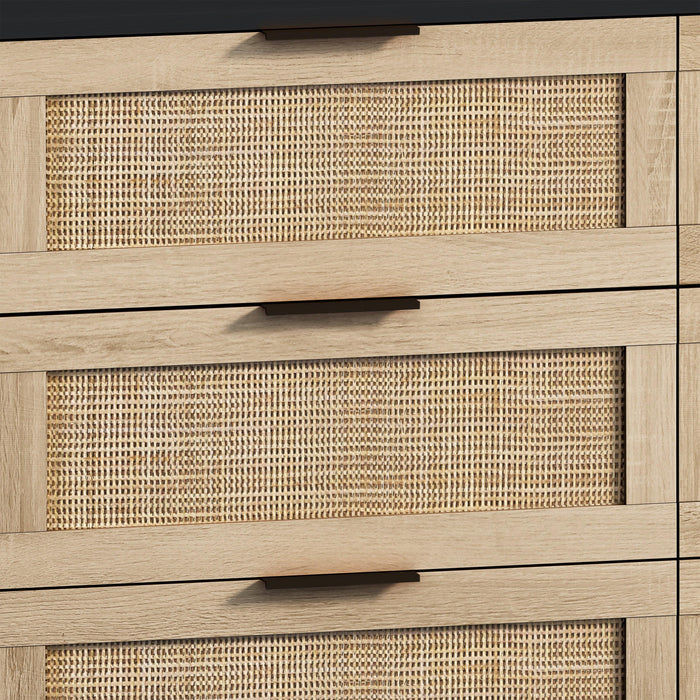 43.31"6-Drawers Rattan Storage Cabinet Rattan Drawer,for Bedroom,Living Room,Black - DTYStore