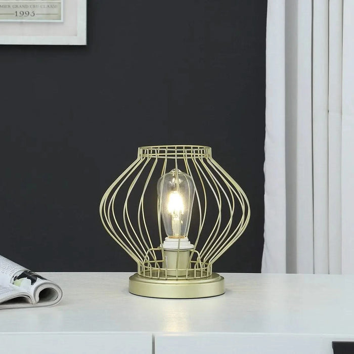 9.5' In Industrial Farm Cage Satin Matte Gold Uplight Metal Table Lamp Default -DTYStore