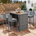 GO 5-pieces Outdoor Patio Wicker Bar Set, Bar Height Chairs With Non-Slip Feet And Fixed Rope, Removable Cushion, Acacia Wood Table Top, Brown Wood And Gray Wicker - DTYStore