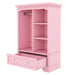 Open children's wardrobe with a hanging rod and open shelves, one large drawer, low design close to the ground for easy access,Pink. - DTYStore