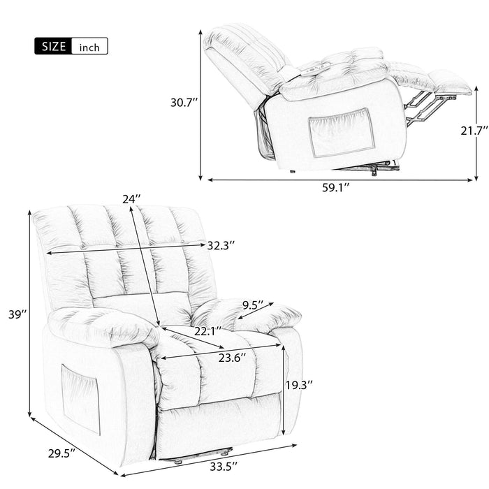 Massage Recliner Chair Electric Power Lift Recliner Chairs with Heat, Vibration, Side Pocket for Living Room, Bedroom, Light Brown