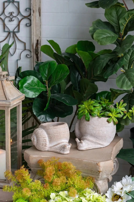 9.5x8.3x6' Decorative Sand and Cement Snail Planter with Textured Beige Finish Default -DTYStore