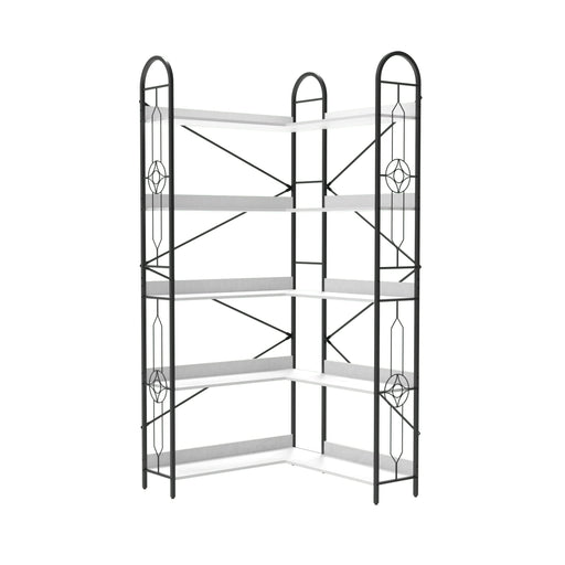 Industrial Style 5 Tier Corner Bookshelf, Ivory White MDF with Thickened Iron Frame, 72.05 Inch