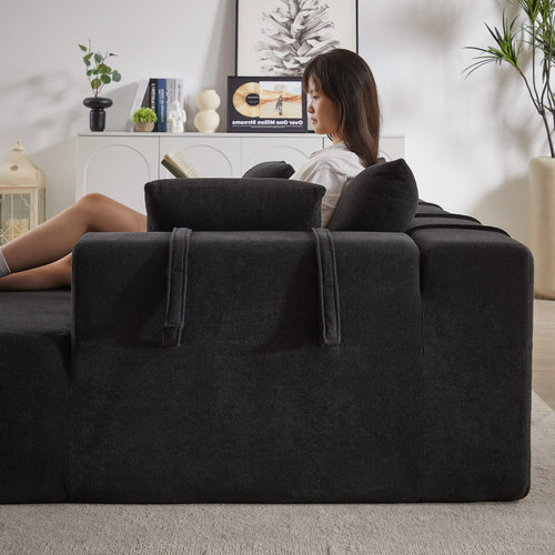 Modern Chenille Upholstered Sectional Sofa Couch Set,Modular 108' L Shaped Sectional Living Room Sofa Set With 6 Pillows,Free Combination Sofa Couch for Living Room,Bedroom(Right Chaise)W834P240010 - Image 3