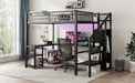 Metal Full Loft Bed with Wardrobe and LED Light, Full Size Loft Bed with L Shaped Desk and USB for Kids Teens Adults, Black(Expect arrived on 2025/2/20) - DTYStore