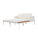 Modern Outdoor Daybed Patio Metal Daybed with Wood Topped Side Spaces for Drinks, 2 in 1 Padded Chaise Lounges for Poolside, Balcony, Deck, Beige - DTYStore