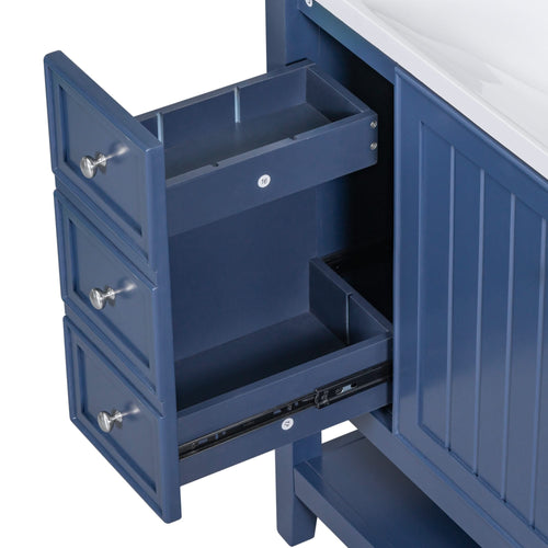 36' Bathroom Vanity with Sink, One Cabinet and Three Drawers, Solid Wood and MDF Board, Blue (Old Sku:SY999505AAC-6) - Image 25