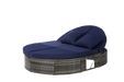 Outdoor Patio Round Daybed, Sun Bed with Adjustable Backrests and Foldable Cup Trays, Reclining Outdoor Lounger Wicker Rattan Patio Daybed with Cushions and Pillows for Backyard Poolside - DTYStore