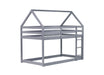Twin over Twin Rubber Wood Floor Bunk Bed, with ladder,Guardrails,House-Shaped-Bunk Bed,Grey - DTYStore